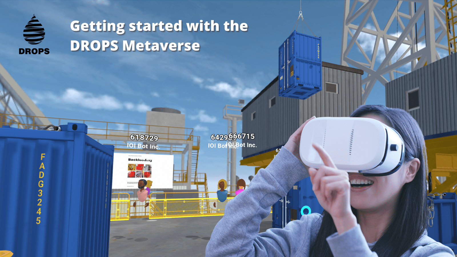 Girl with virtual reality headset on trying out the DROPS Metaverse